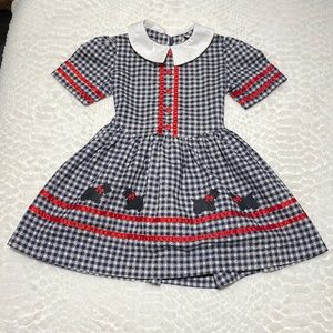Vintage Girls Christmas Dress Scottie Dog